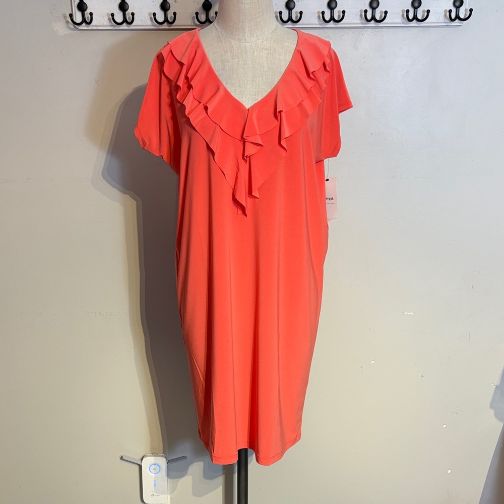 Sympli Flutter Dress Drop Shoulder Coral Ruffle V-Neck Dress